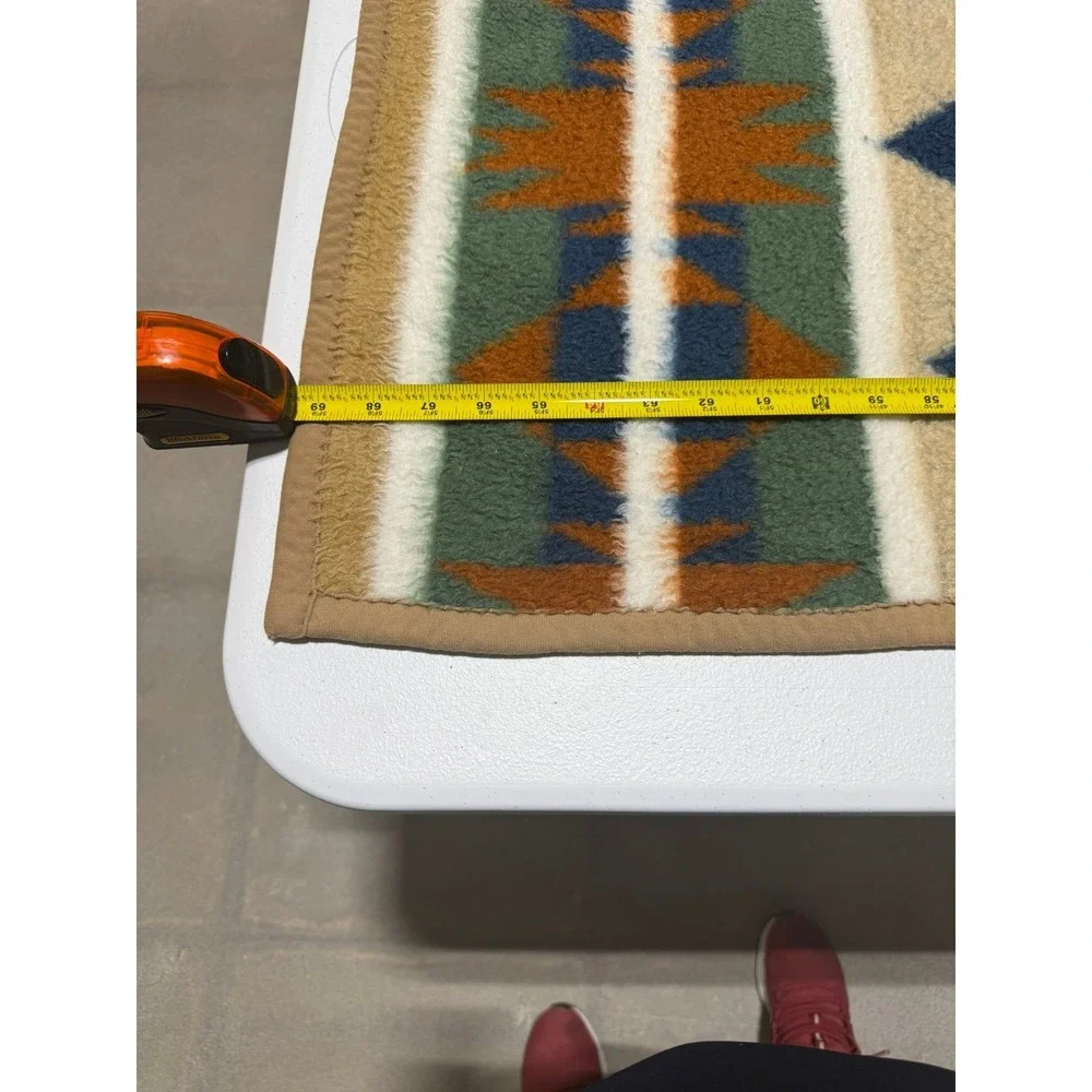 Southwestern Aztec Sherpa Fleece Blanket Navy Tan Orange‎ Geometric Throw 69x52